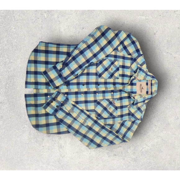 Men's Hollister Plaid Button Down Shirt Size S Blue Yellow - Picture 1 of 4